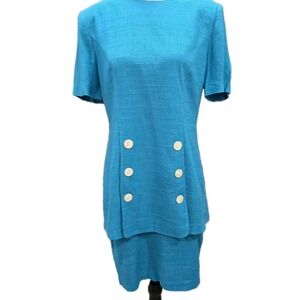 VTG‎ 80s 90s Jessica Howard by Mitchell Rodbell Blue Linen Blend Midi Dress 12P